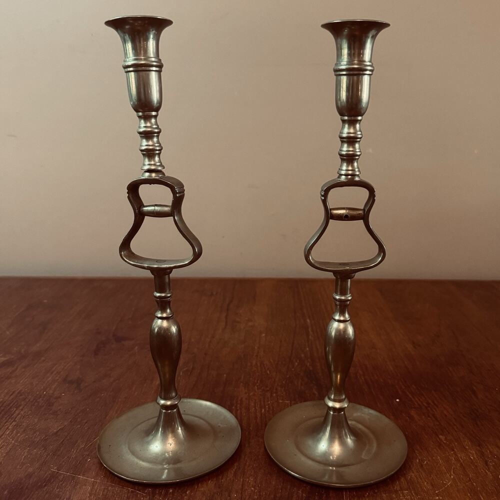 Vintage Tavern Candlesticks Pair Ornate Turned Stem Antique Style 11.75”